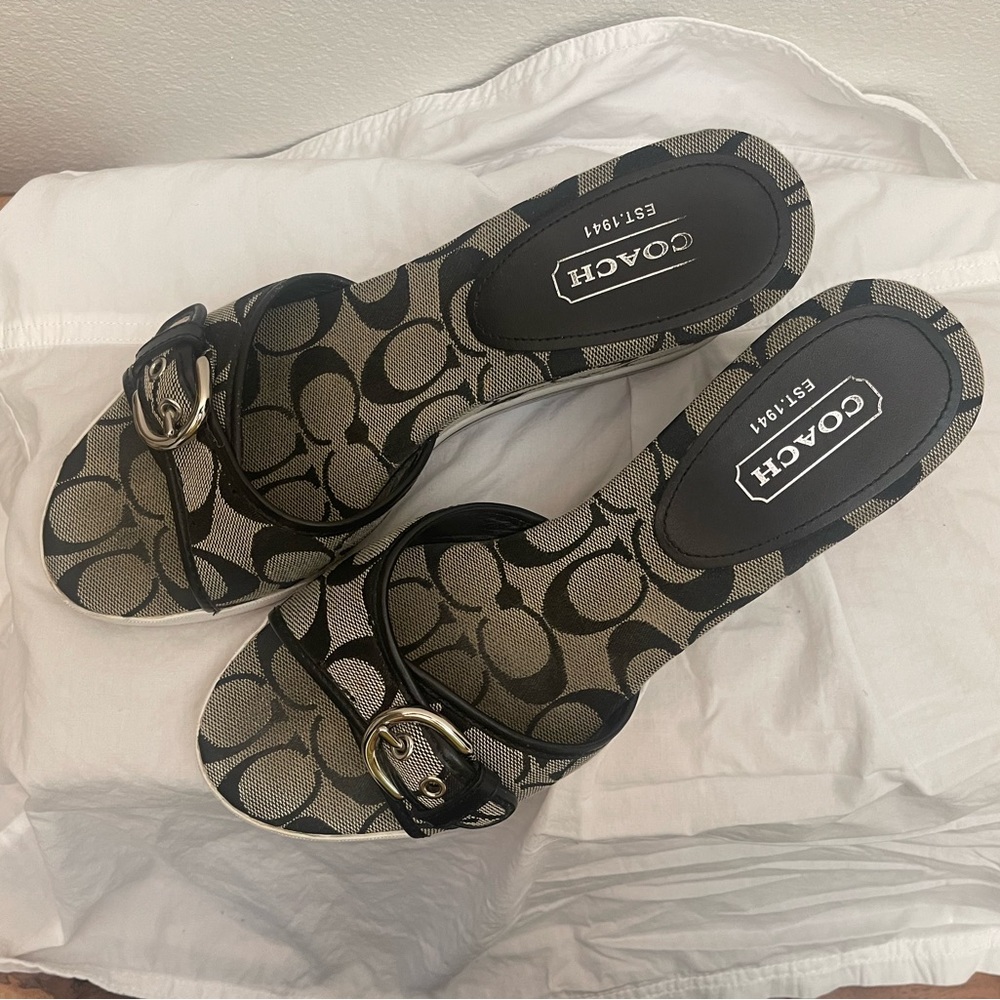 Black and white Coach mini wedges shoes
